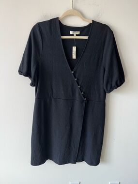 NWT Madewell Black Cross Front Button Dress Size Large